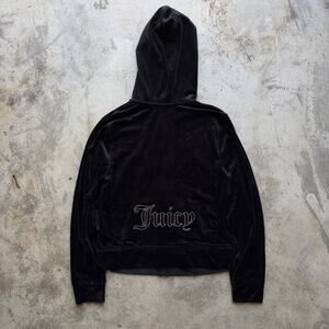 Vintage Juicy Couture Velour OG Rhinestone cropped Zip Hoodie Black